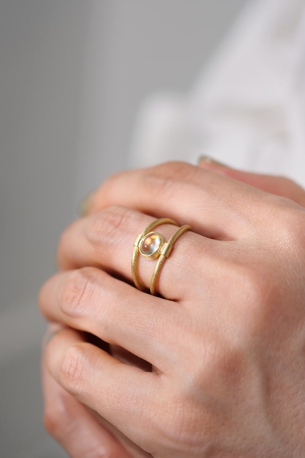 Orbit Rainbow Moonstone Double Ring