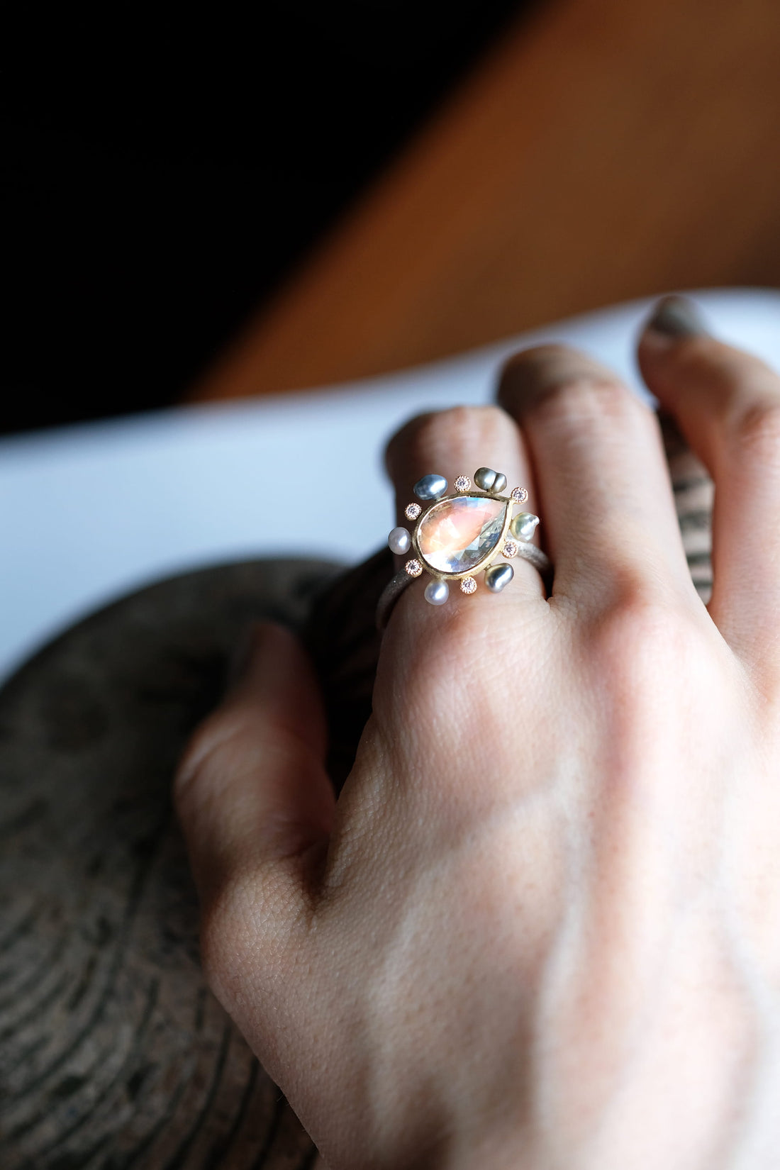 One Rainbow Moonstone Ring