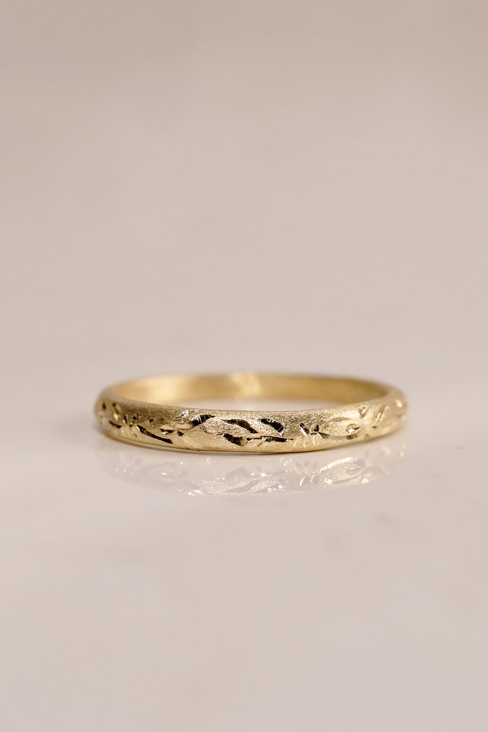 Crescent Moon Engraved Wedding Ring