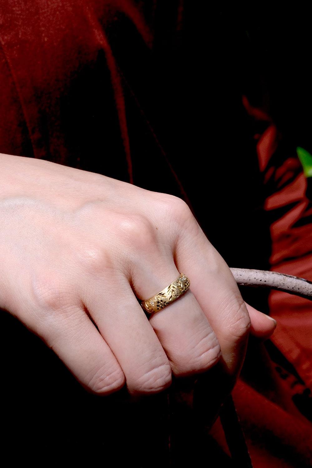 "üzüm" Botanical engraved ring-muska jewelry