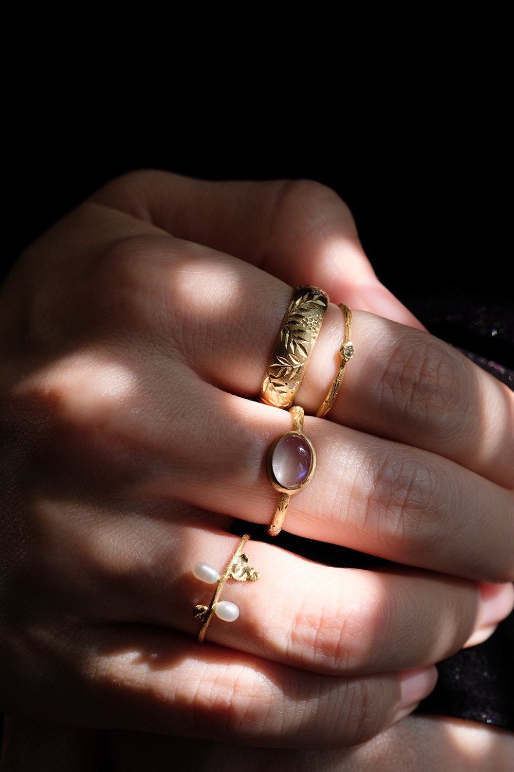 "üzüm" Botanical engraved ring-muska jewelry